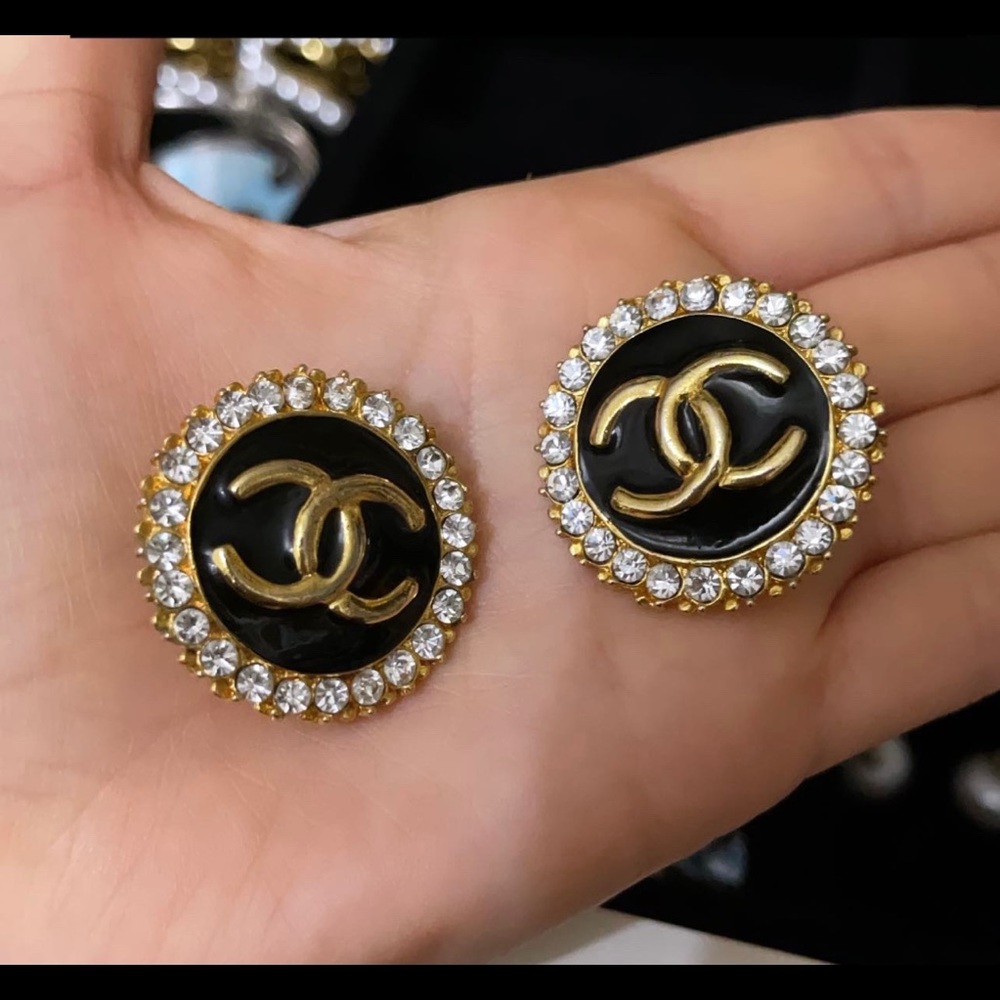 Vintage Chanel CC crystal clip on earrings